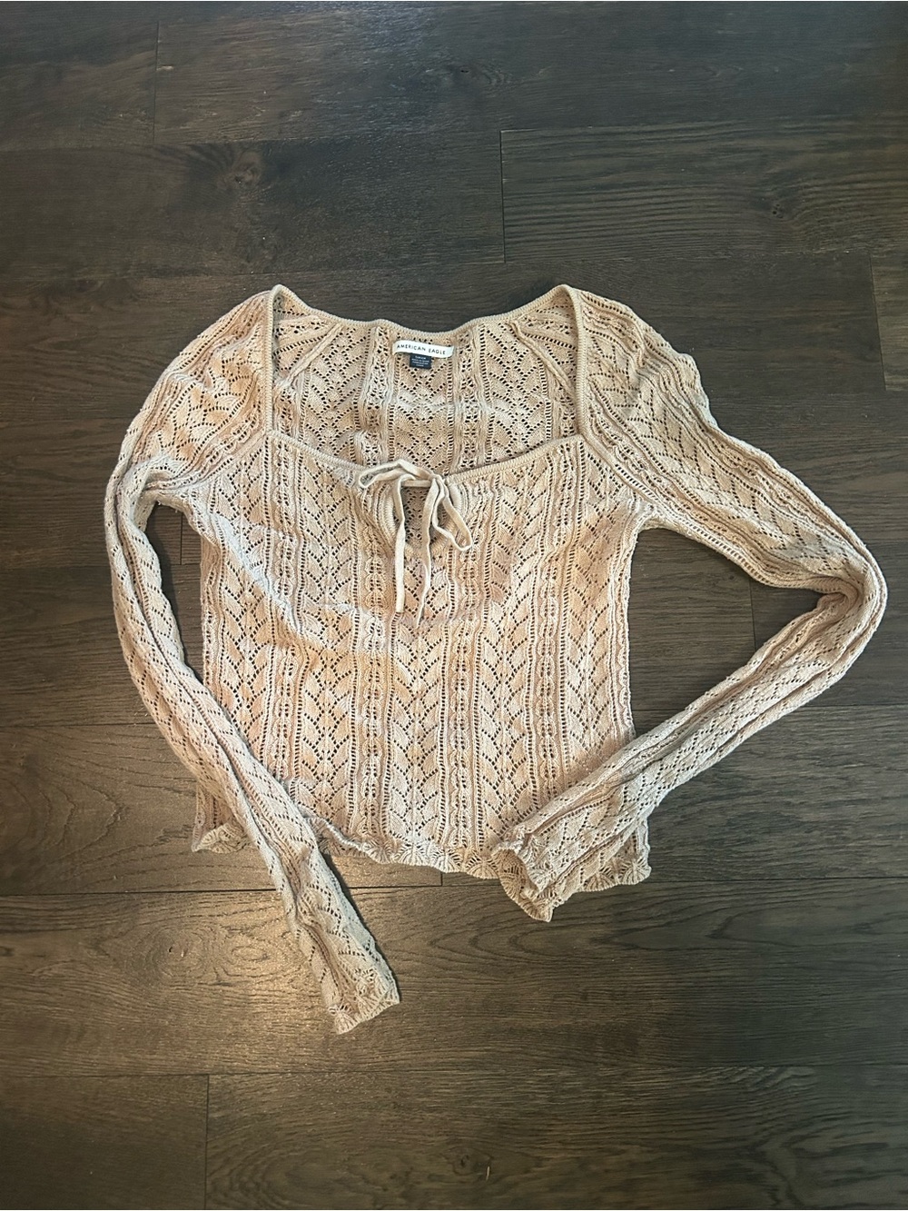 Lightweight Crochet Tie-Front Top in Tan Colour